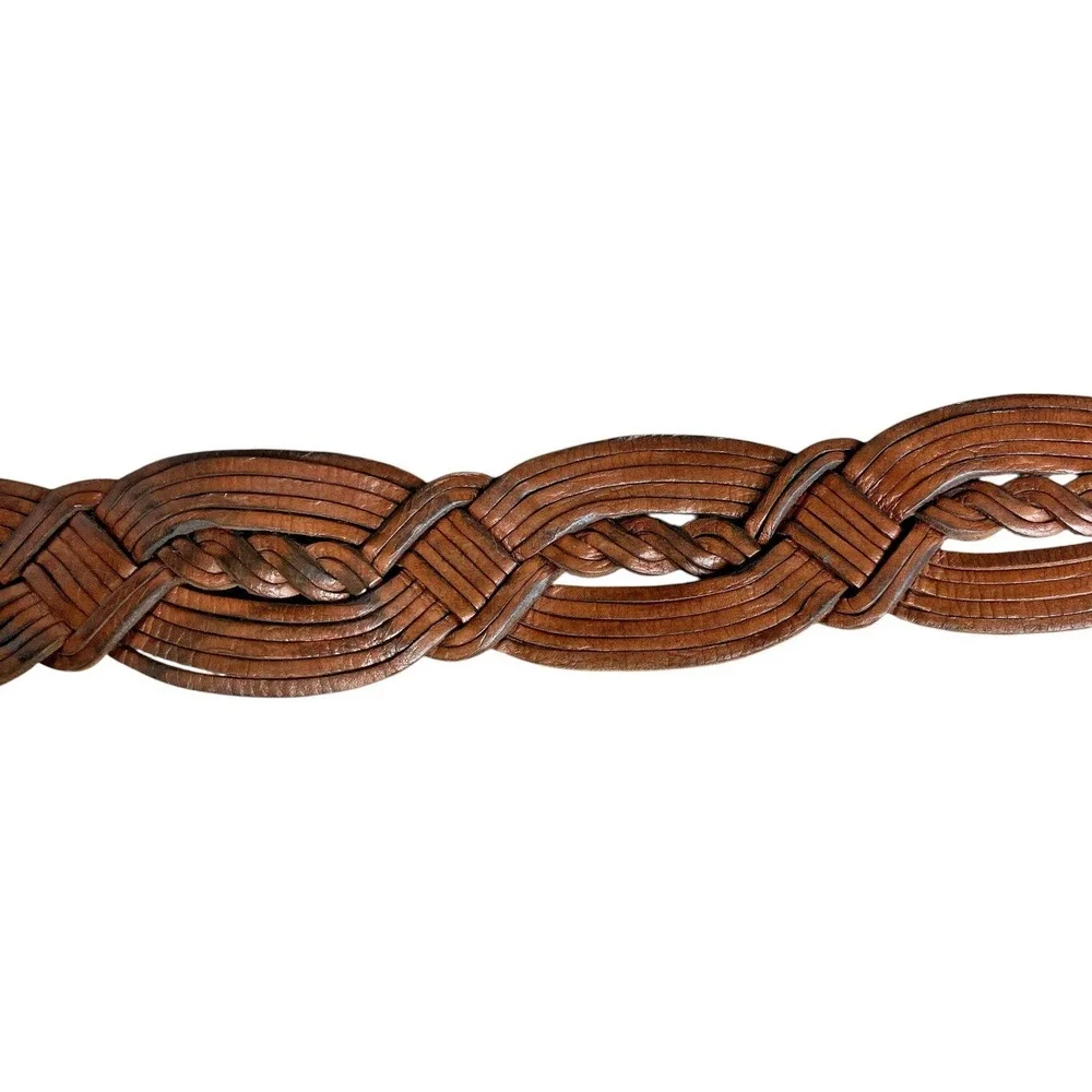 Vintage Boho Braided Leather Belt Oversized Engraved Statement Buckle Western 46